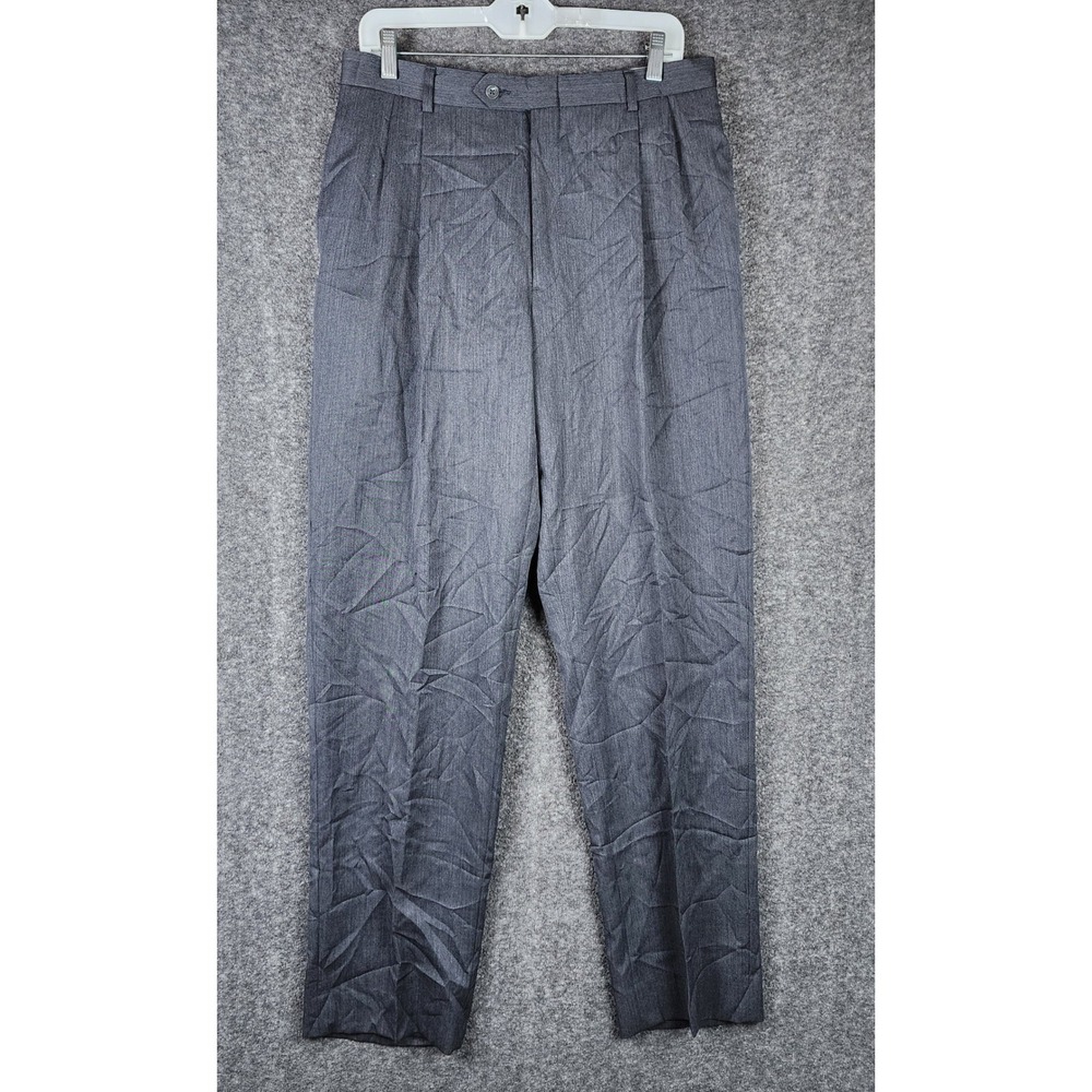 Austin Reed Dress Pants Men 33x32 Grey 100% Wool Pleated Signature Trousers